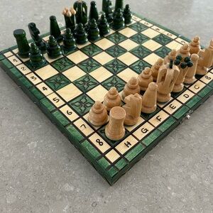 Elegant Green and Tan Chess Set